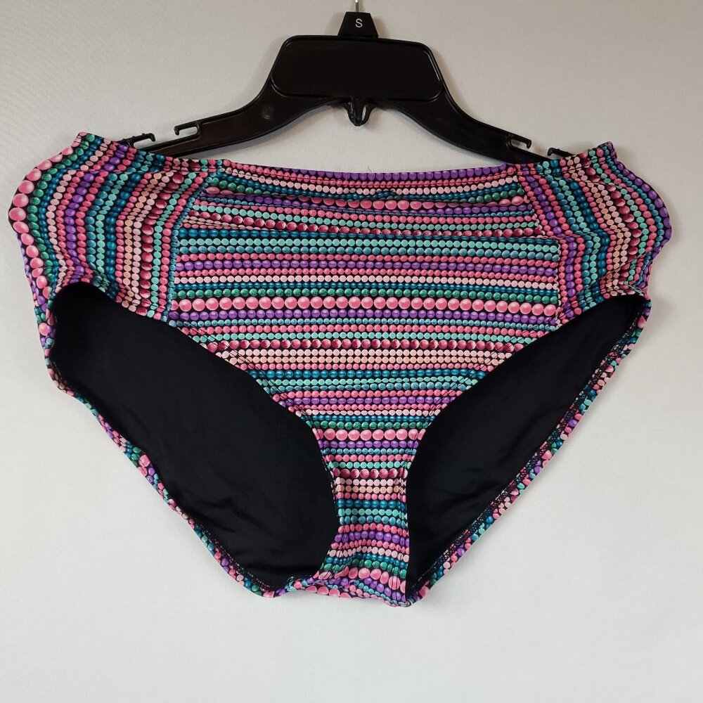 New Directions Womens Dotted Multi Color Swim Suit Bottom High Waisted Sz Large